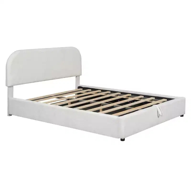 Gepolstertes Bett in Queensize-Größe mit Lift-Up-Stauraum – Weiß