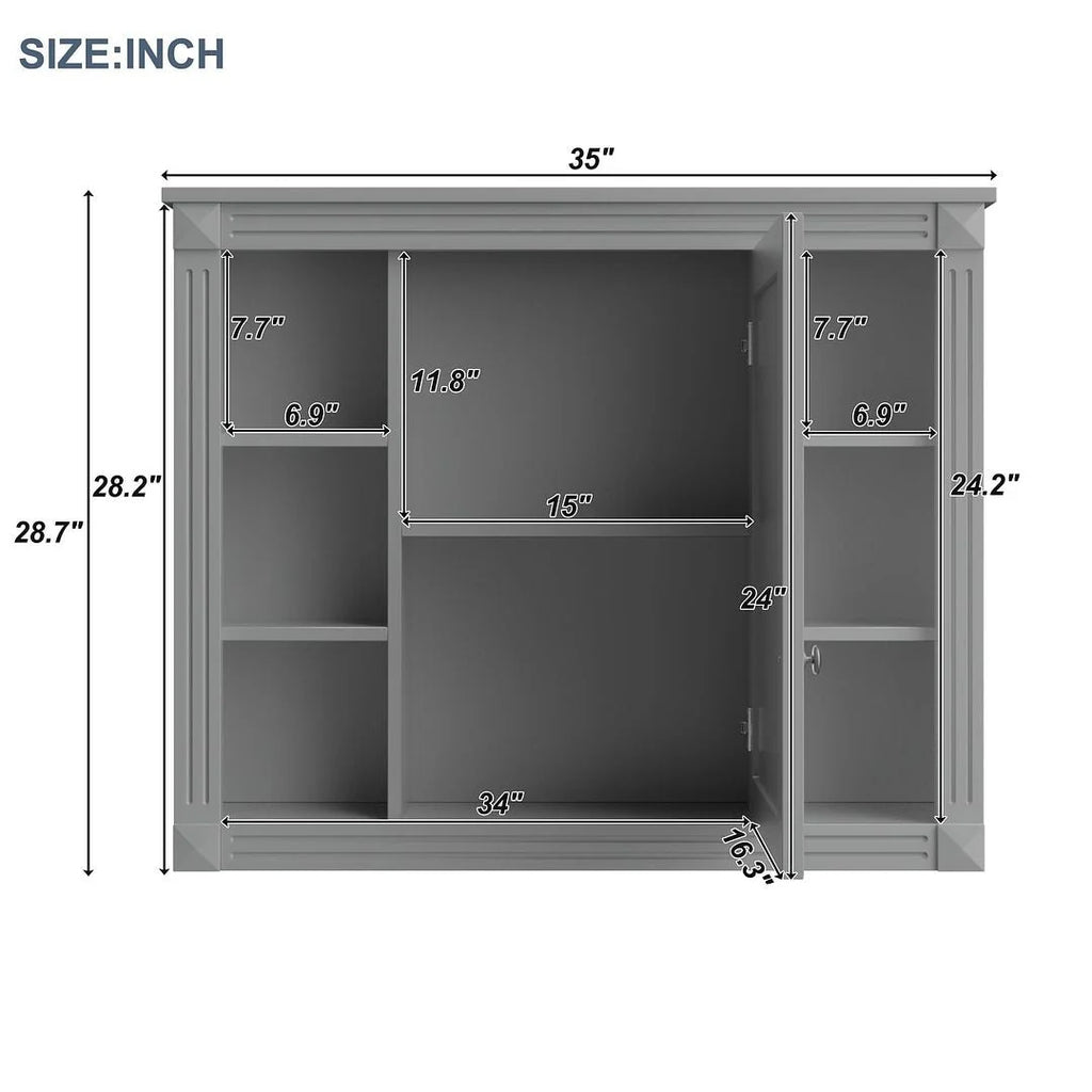 Moderner 36'' Badschrank mit Aufsatzwaschbecken und Spiegelschrank, 2 Türen und 2 Schubladen
