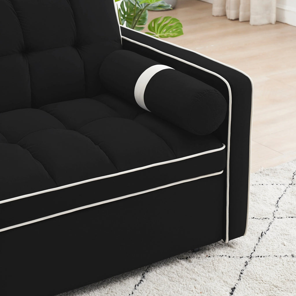 Samt-Schlafsofa zum Umbauen, 140 cm, 2-Sitzer, mit Ausziehbett, verstellbarer Rückenlehne, Seitentaschen und Handyhalterung