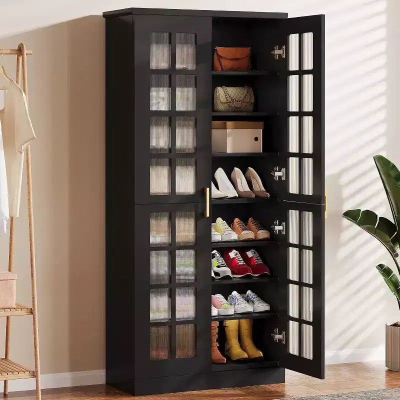 Lantine Hoher Schuhschrank mit Türen, 8-stöckiger Schuhaufbewahrungsschrank mit verstellbaren Einlegeböden, Moderner Schuhschrank für Flur, Schrank, Wohnzimmer, Weiß