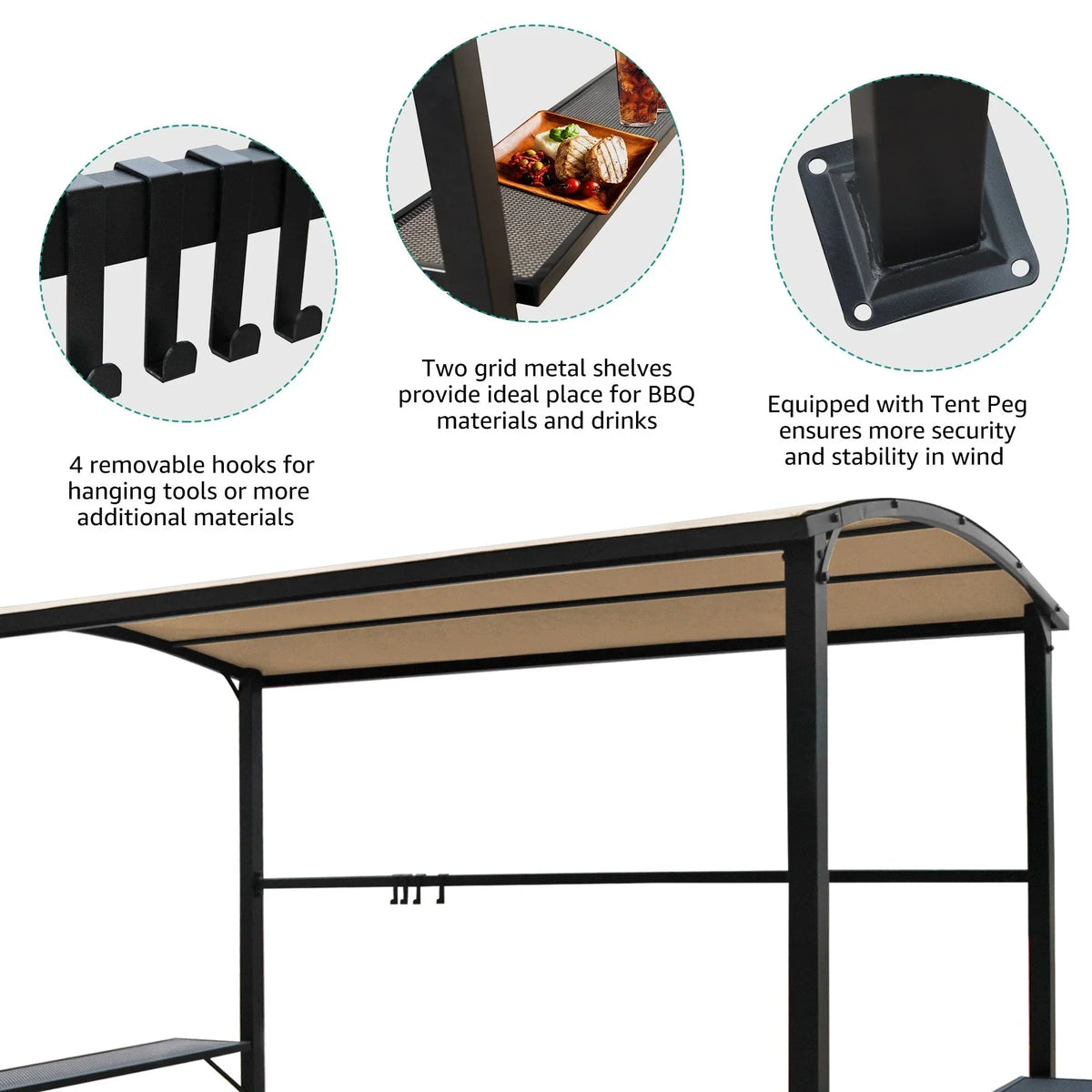 Outdoor-Grillpavillon mit Stahlrahmen, 1,5 m x 2,4 m
