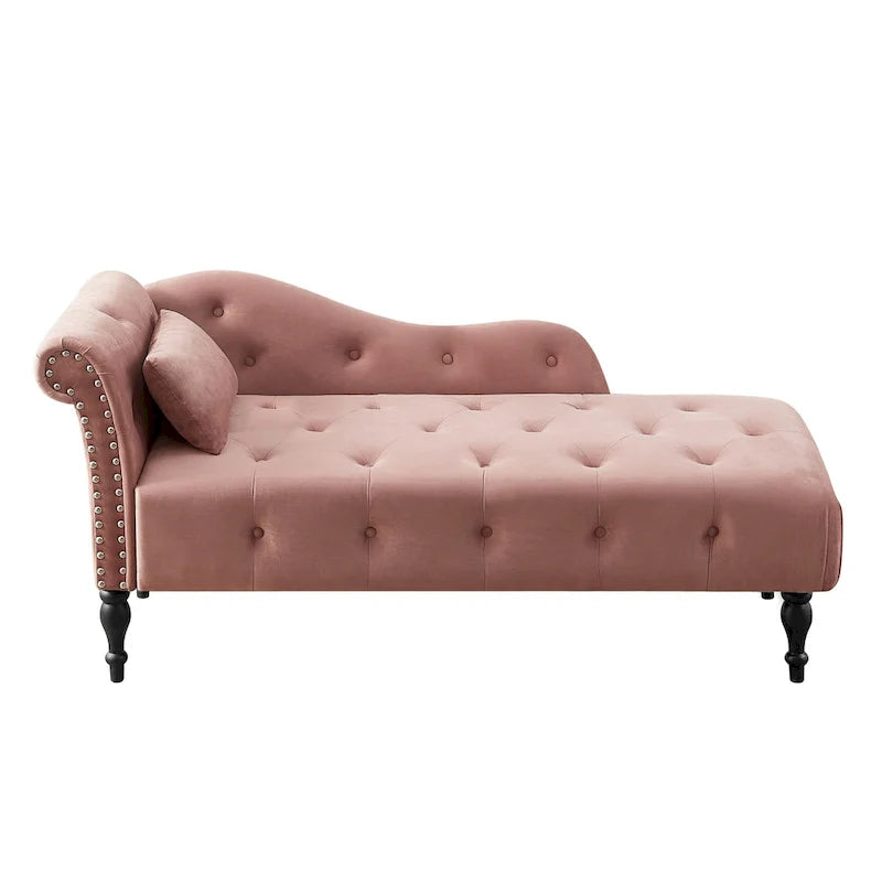 Moderne 60.6 Samt gepolsterte Knöpfe getuftete Chaiselongue mit Massivholzbeinen und Ziernägeln