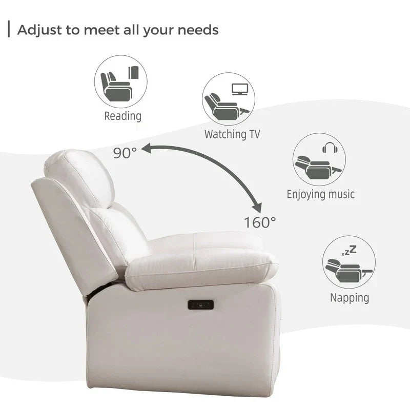 Elektrisches Liegesofa mit kabelloser Ladestation, Leselampe, LED-Beleuchtung für Wohnzimmer, Kunstleder, AC-/USB-Anschluss, Getränkehalter, Schwarz