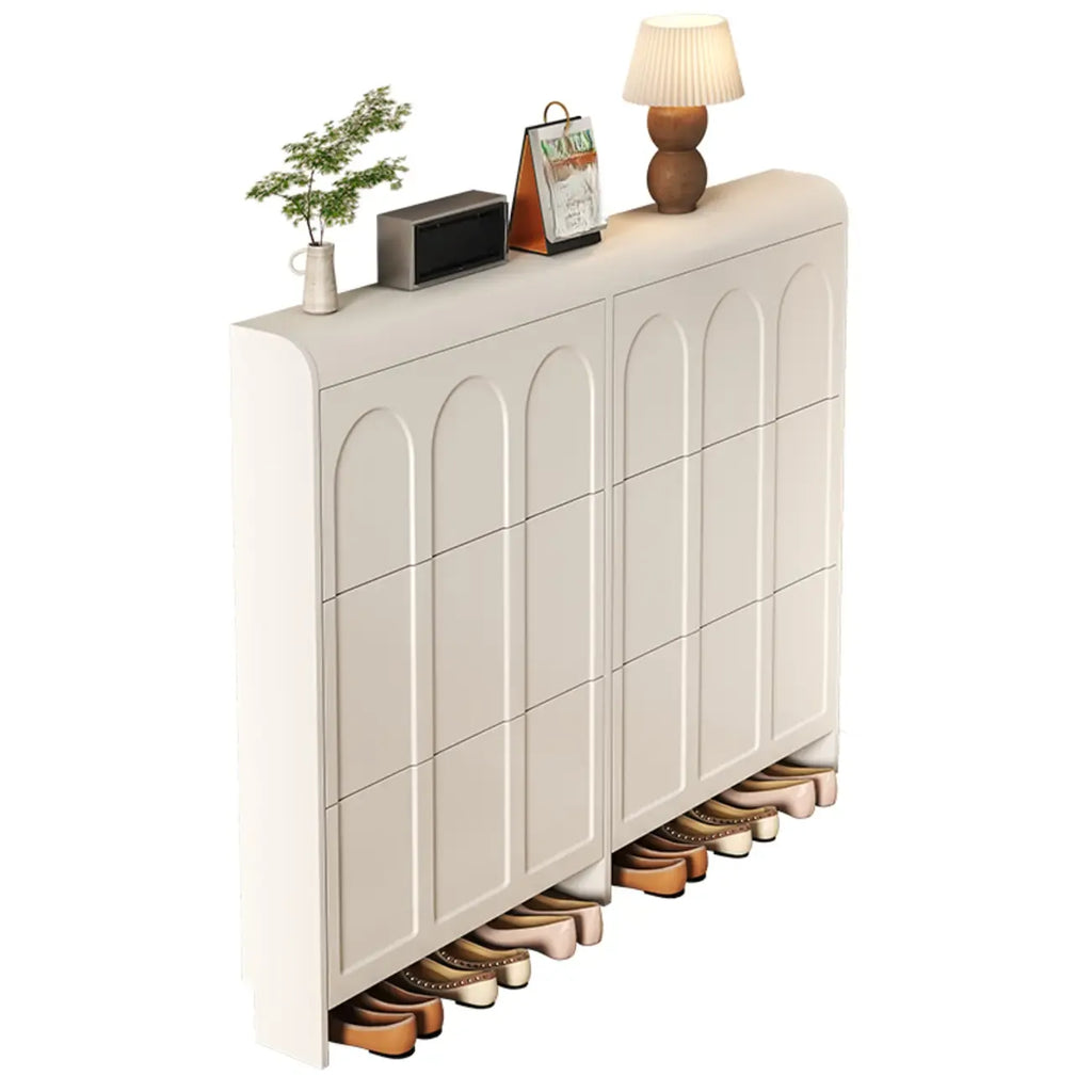 Schlanker Schuhschrank mit 3 Fächern, Weiß, Holz, Klappfach