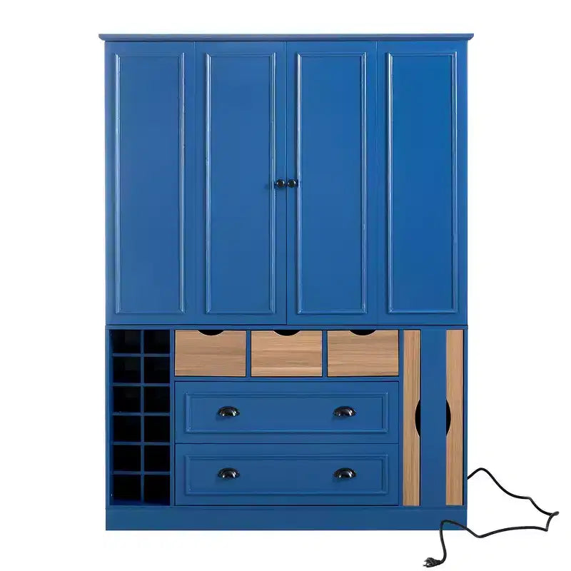 Whisen 180 cm hohe freistehende Küchenpantry, großer Esszimmer-Vorrratsschrank, Anrichte mit 4 faltbaren Türen, Einlegeböden, Weinregalen