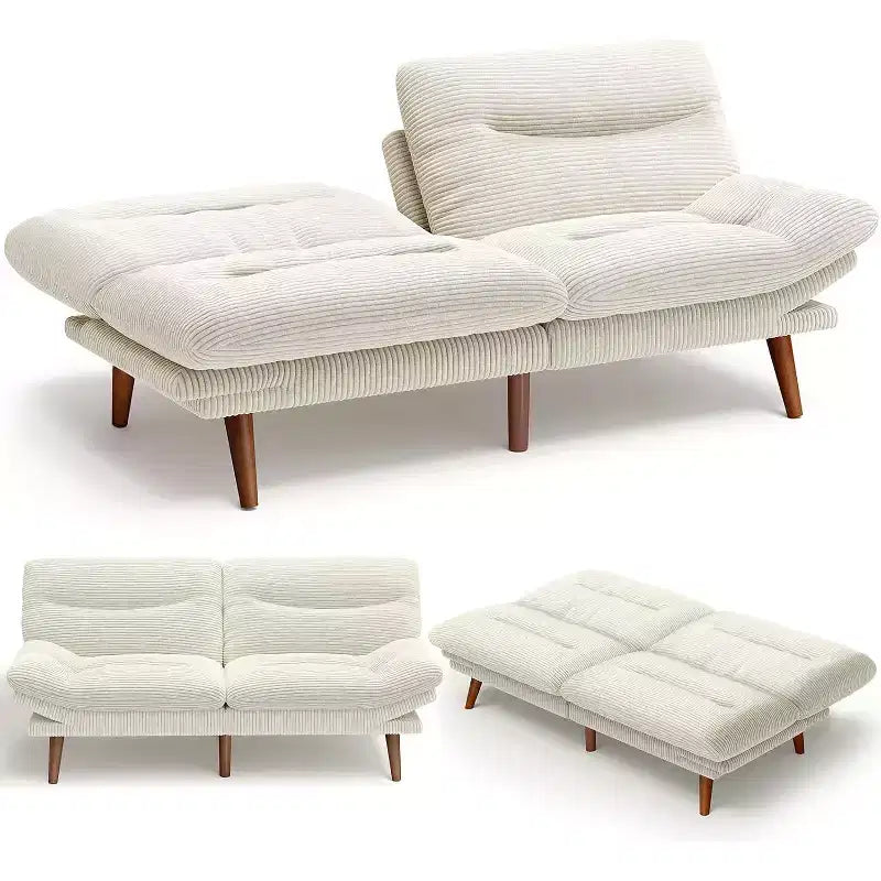 168 cm Cordsofa-Schlafsofa mit verstellbarer Rückenlehne und Armlehnen, geeignet für kleine Räume, Wohnzimmer oder Büros als Futon-Sofa.