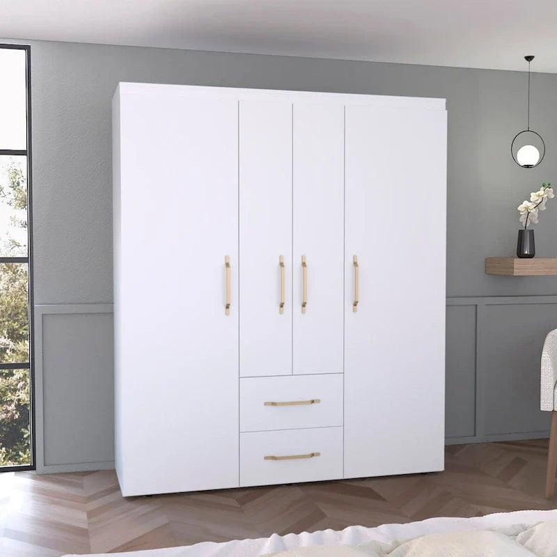 Bariloche Kleiderschrank mit Kleiderstangen, Einlegeböden, 2 Schubladen
