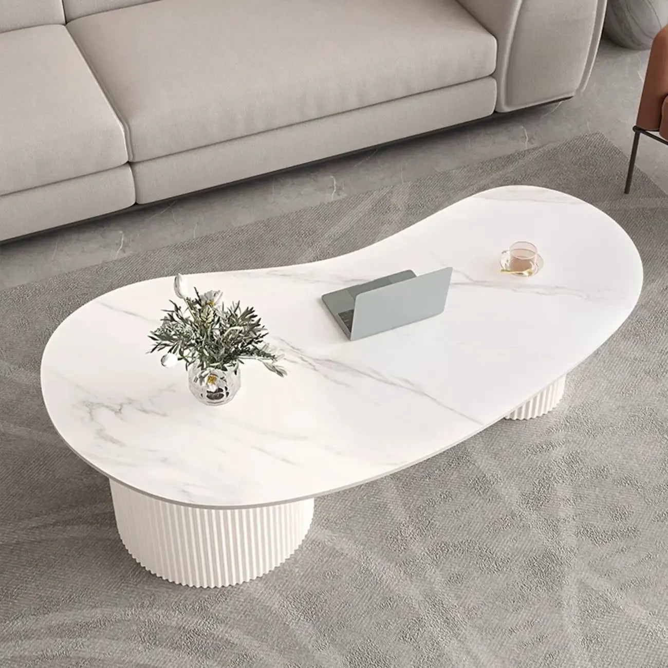 Minimalistischer ovaler Couchtisch in Standardweiß mit 2 Schubladen