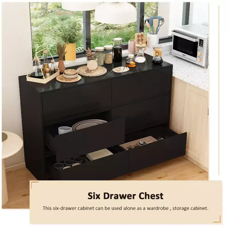 Intelligentes, drehbares/ausziehbares Buffet-Sideboard mit 6 Schubladen, erweiterter Arbeitsplatte, rutschfester Matte, drehbarem Esstisch, Kücheninsel-Vorratskammer
