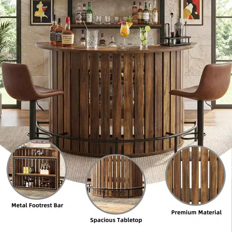 Bogenförmiger 4-stöckiger Mini-Bar-Tisch, moderner rustikaler Hausbarschrank mit Fußstütze und MDF-Konstruktion
