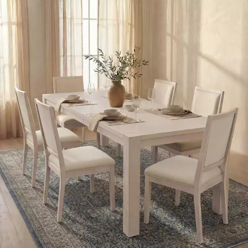 Modernes Esszimmer-Set – 80 Tisch + 6 gepolsterte Stühle, Massivholzrahmen, 180 kg Tischbelastbarkeit, einfache Montage