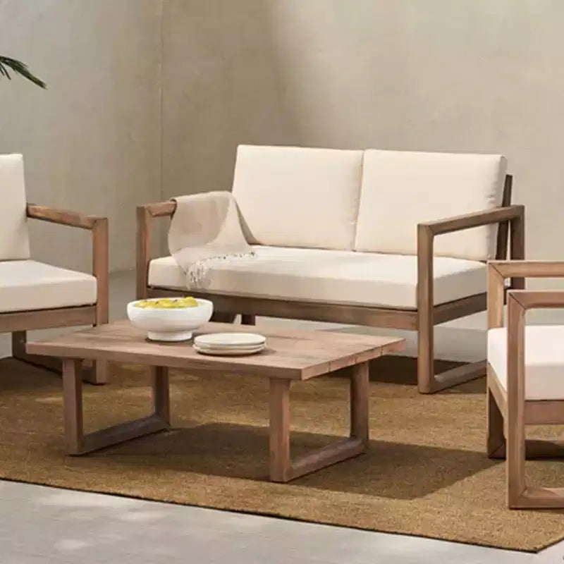 Akazienholz-Gartenmöbel-Set, Outdoor-Sitzgruppe mit Couchtisch und weichen Kissen für Garten, Veranda und Balkon, Beige - Merax