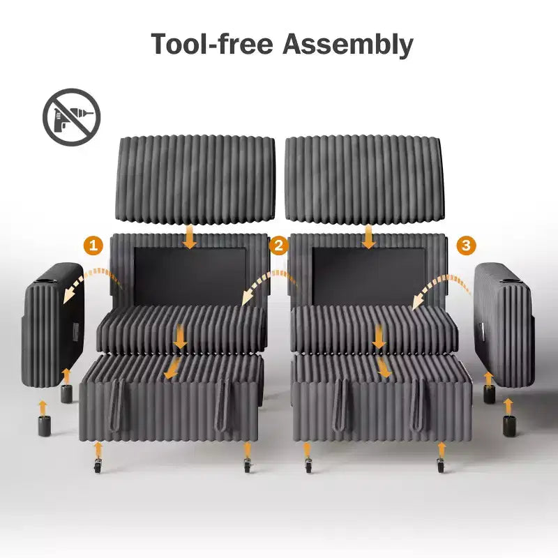 Dyonery 91 Sektional Schlafsofa mit Ausziehbett, verstellbarer Rückenlehne/zwei Ausziehbetten/USB-Anschlüssen/Getränkehaltern, Plüsch-Kordbezug