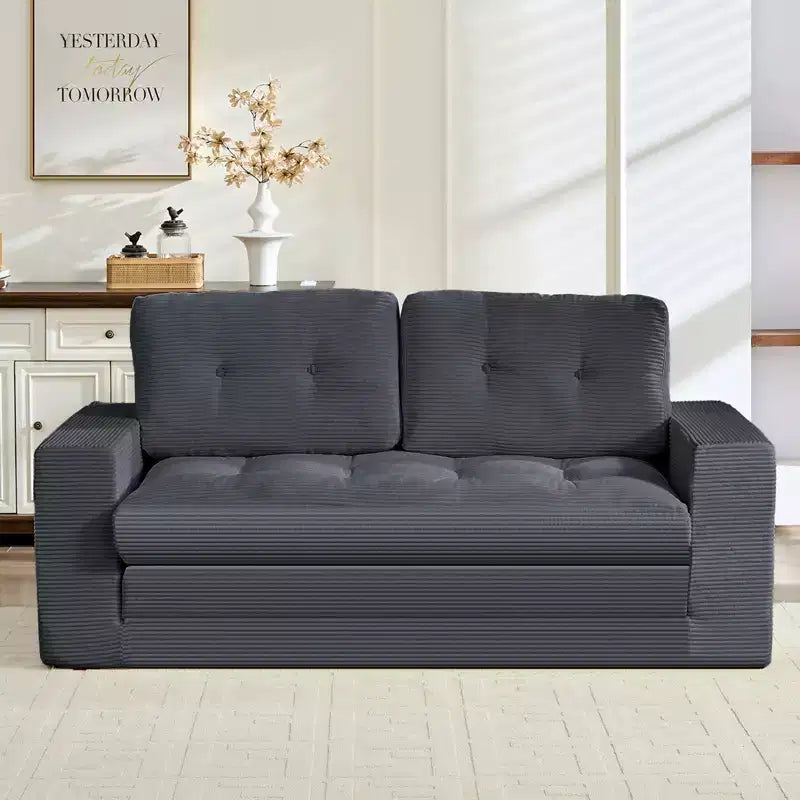 Mjkone 71" 2-in-1 Schlafsofa, umwandelbar, gerippter Stoff, klappbares Zweisitzer-Schlafsofa mit geknöpften Polstern, platzsparend