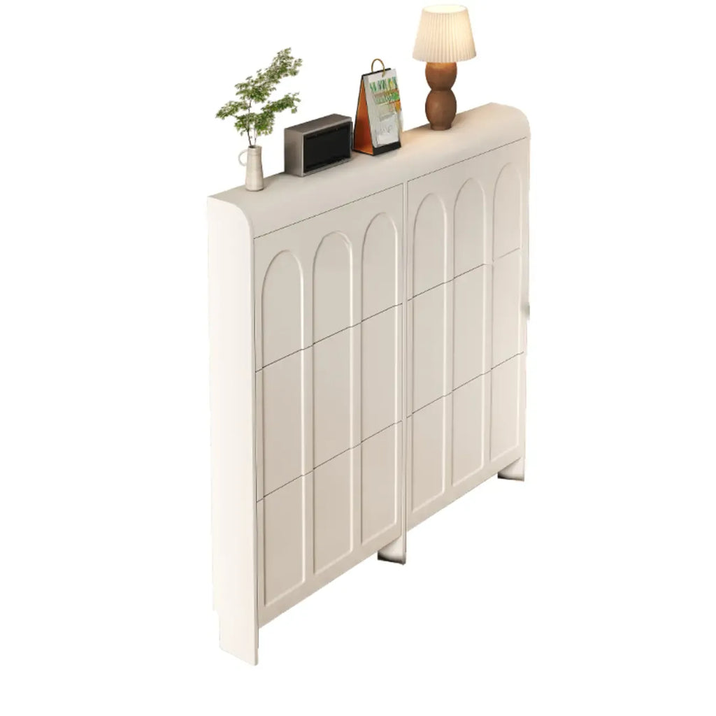 Schlanker Schuhschrank mit 3 Fächern, Weiß, Holz, Klappfach