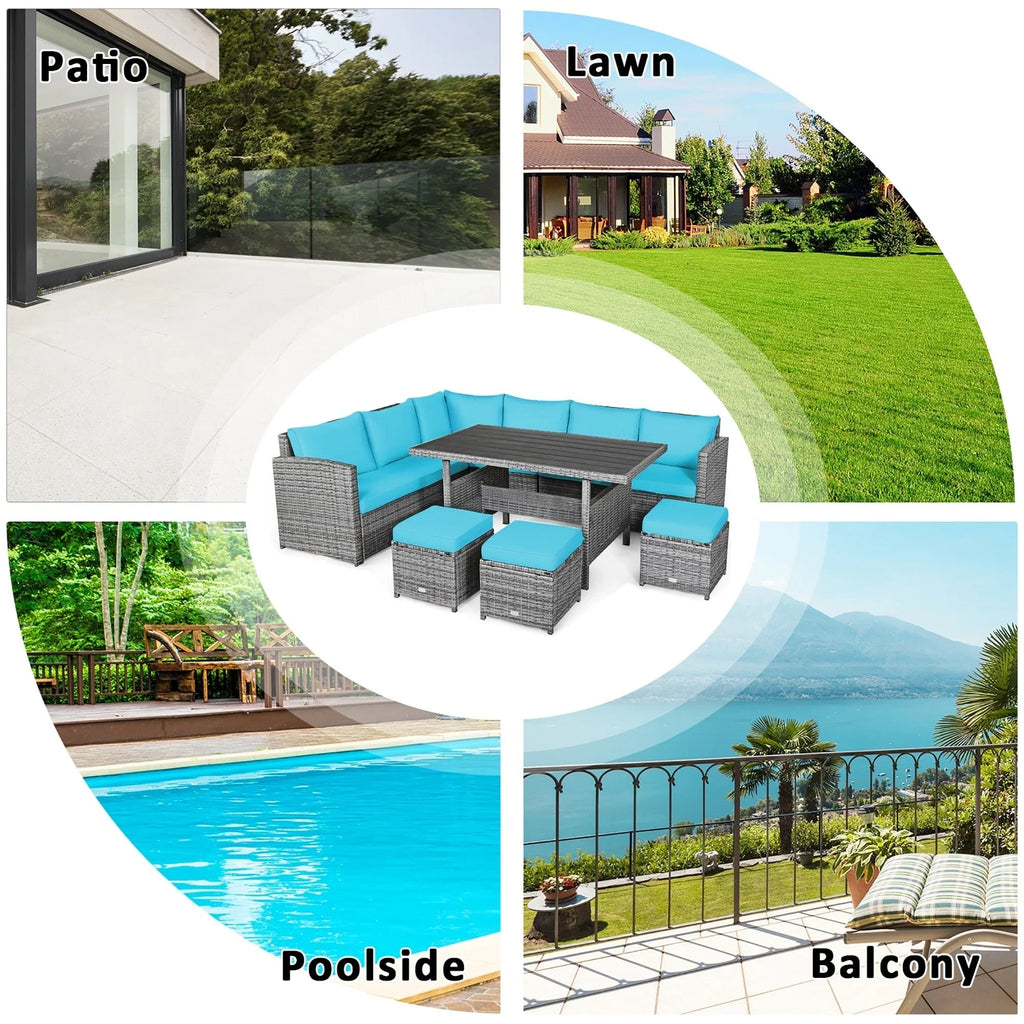 Costway 7-teiliges Terrassen-Essgruppe Rattan-Sofa Couch Ottomane – Details ansehen