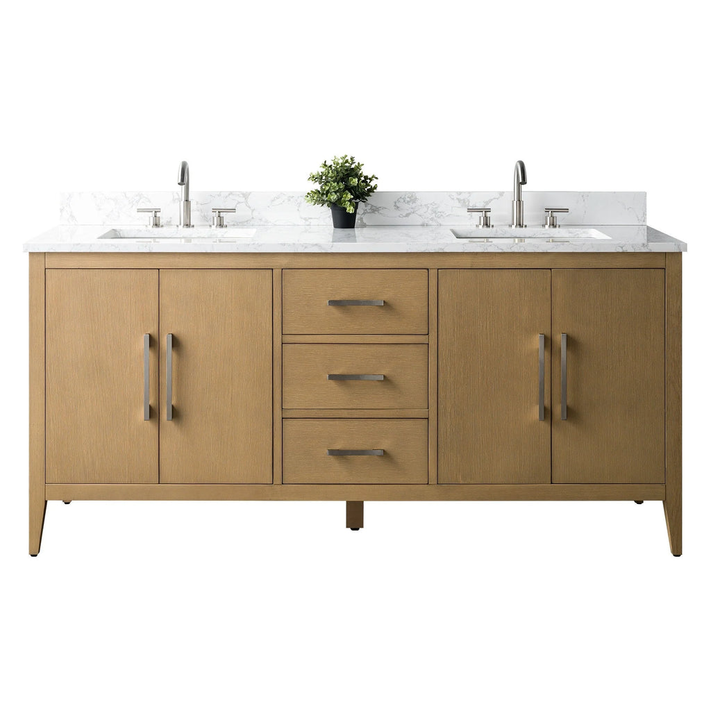 Vanity Art 72 Zoll Badezimmer-Waschtischunterschrank mit Doppelwaschbecken und Kunstmarmorplatte