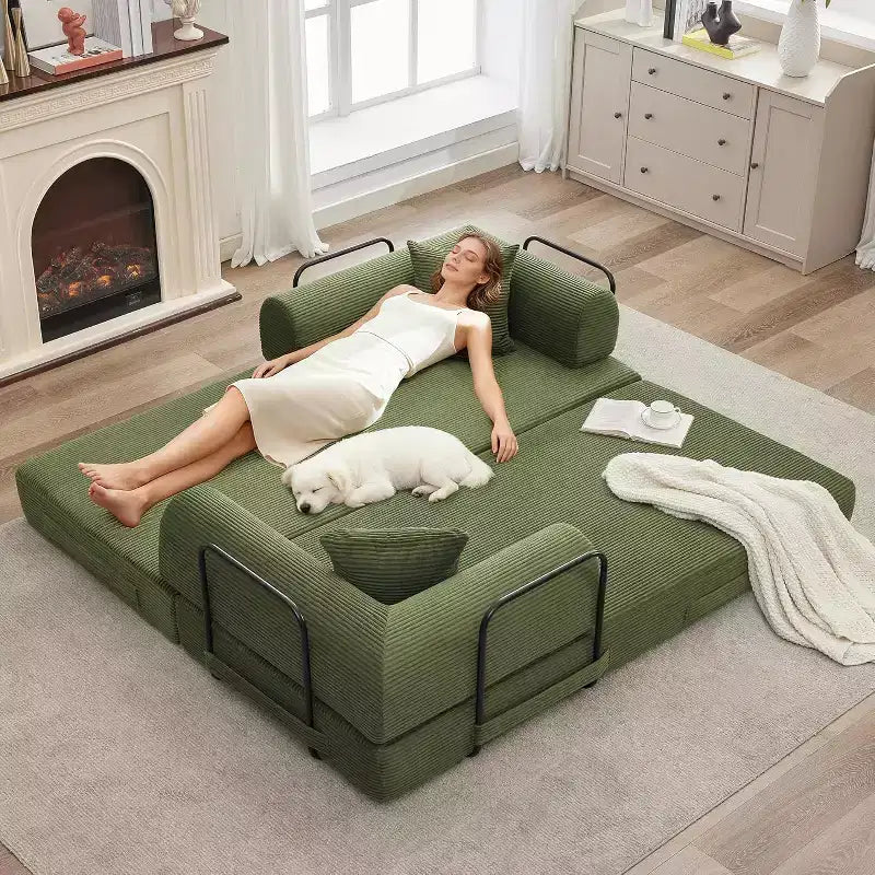 2-in-1 Schlafsofa, bequemes klappbares Cord-Schlafsofa mit tiefer Sitzfläche und breiten Armlehnen, knochenloses Sofa, für Wohnzimmer, Apartments