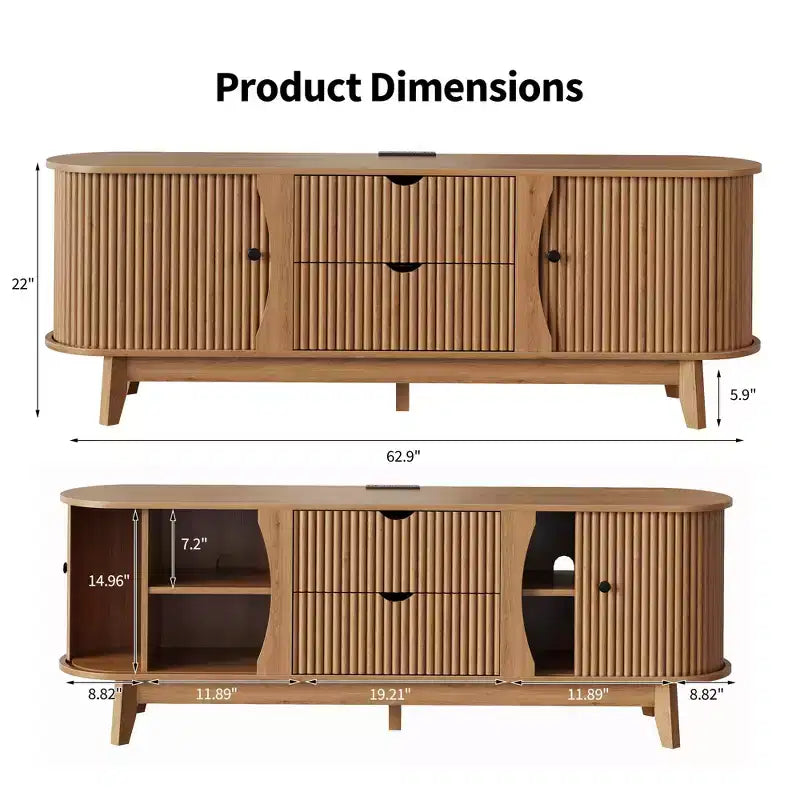 Schwarz/Braun Mid-Century TV-Schrank mit 2 Schubladen, für 1 Zimmer