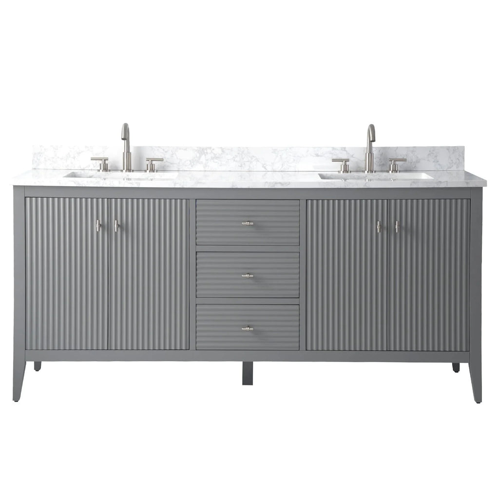 Vanity Art 72 Zoll Badezimmer-Waschtischunterschrank mit Doppelwaschbecken und Kunstmarmorplatte