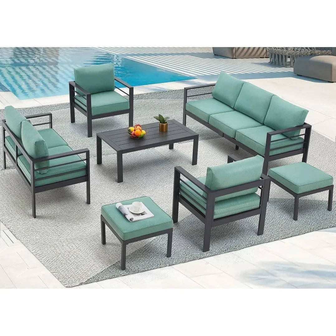 AECOJOY 7-teiliges Aluminium-Terrassenmöbel-Set Outdoor-Gesprächsgarnitur