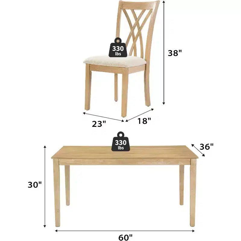 Zevemomo 7-teiliges Esszimmerset aus Massivholz mit 6 gepolsterten Stühlen, platzsparendes Esszimmertisch- und Stuhlset, für Esszimmer, Küche, Naturholzfarbe