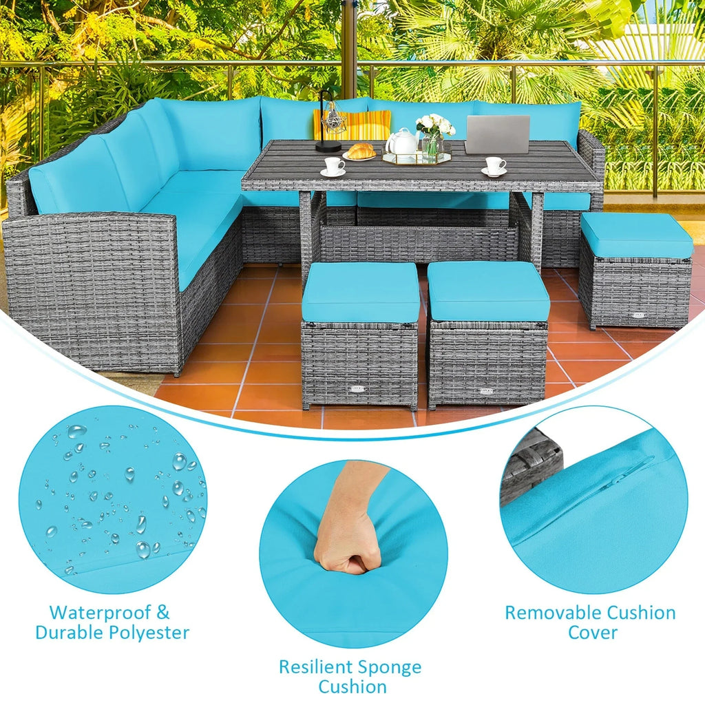 Costway 7-teiliges Terrassen-Essgruppe Rattan-Sofa Couch Ottomane – Details ansehen