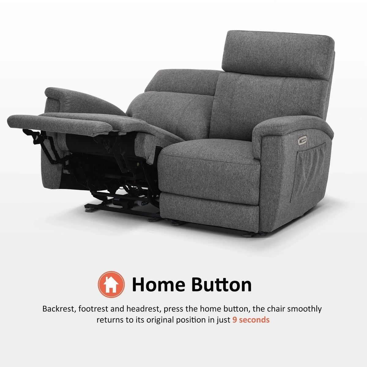 MCombo 60.2 Power Loveseat Relaxsofa mit Massage und zweifacher Heizung, verstellbarer Kopfstütze, USB- & Typ-C-Anschluss, Stoff