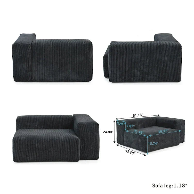 Großes modulares Ecksofa, Kordbezug, U-förmig, 4-Sitzer mit 2 Ottomanen und 5 Kissen