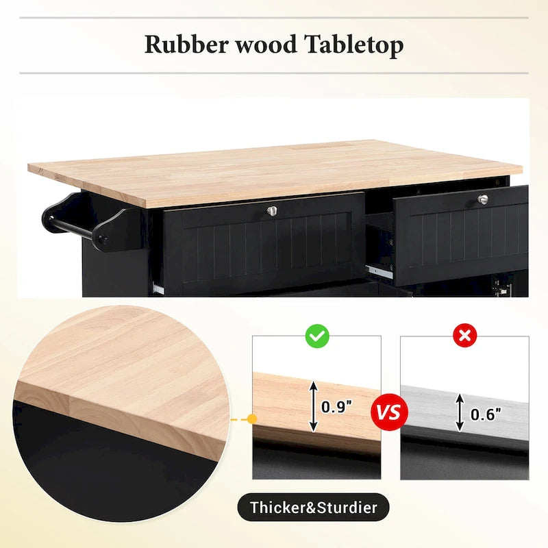 TOPMAX Kücheninsel-Set mit Klappplatte und 2 Sitzgelegenheiten, Esszimmertisch-Set mit verstellbarem Regal, Schubladen und Handtuchhalter
