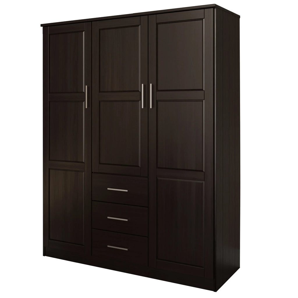 Palace Imports 100% Massivholz Cosmo 3-Türiger Kleiderschrank mit Massivholz- oder Spiegeltüren