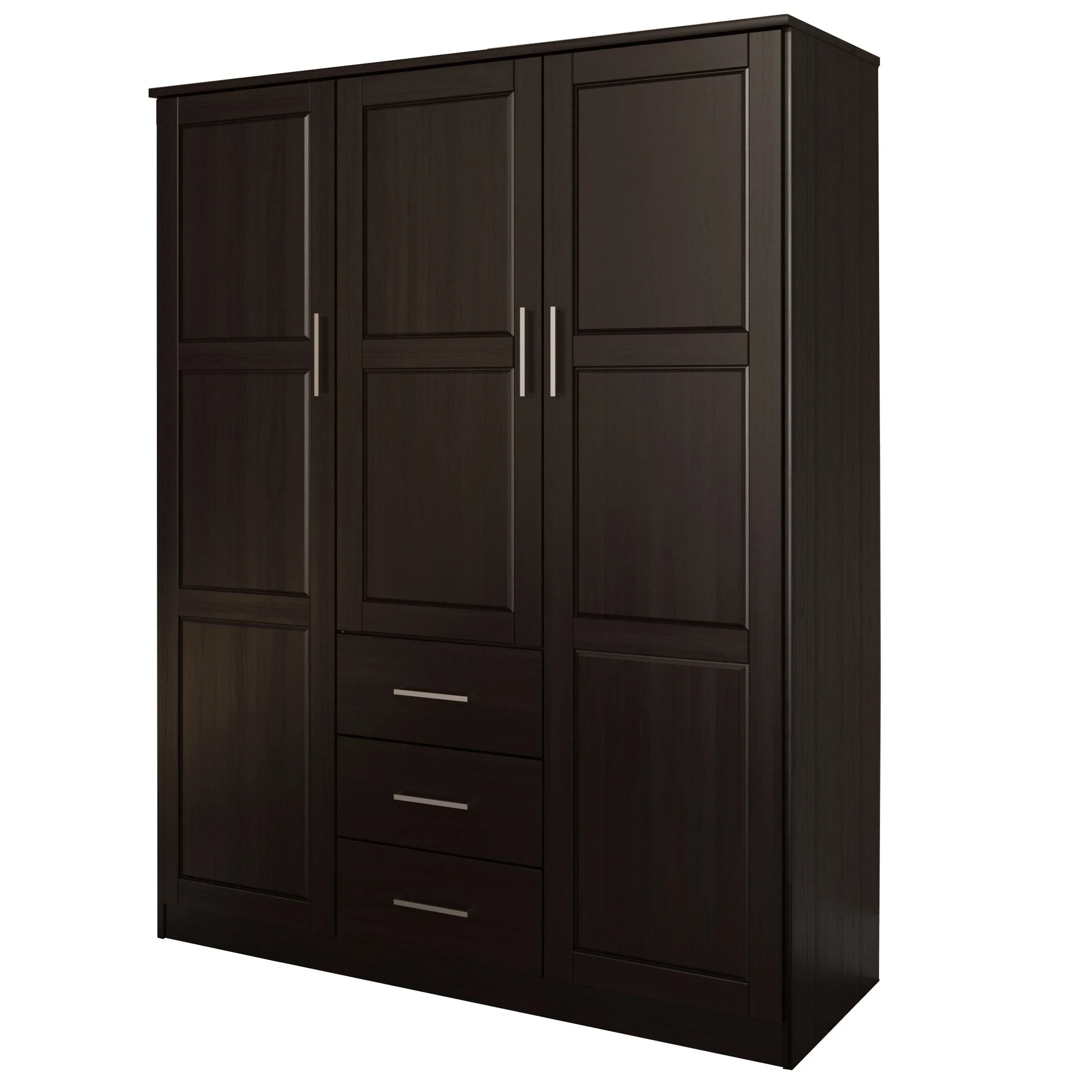 Palace Imports 100% Massivholz Cosmo 3-Türiger Kleiderschrank mit Massivholz- oder Spiegeltüren