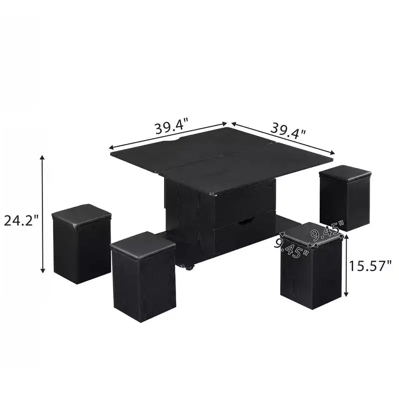 Multifunktionaler moderner Couchtisch mit Hebefunktion, verstecktem Stauraum, 4 Hockern und Rollen, perfekt für moderne Wohnbereiche