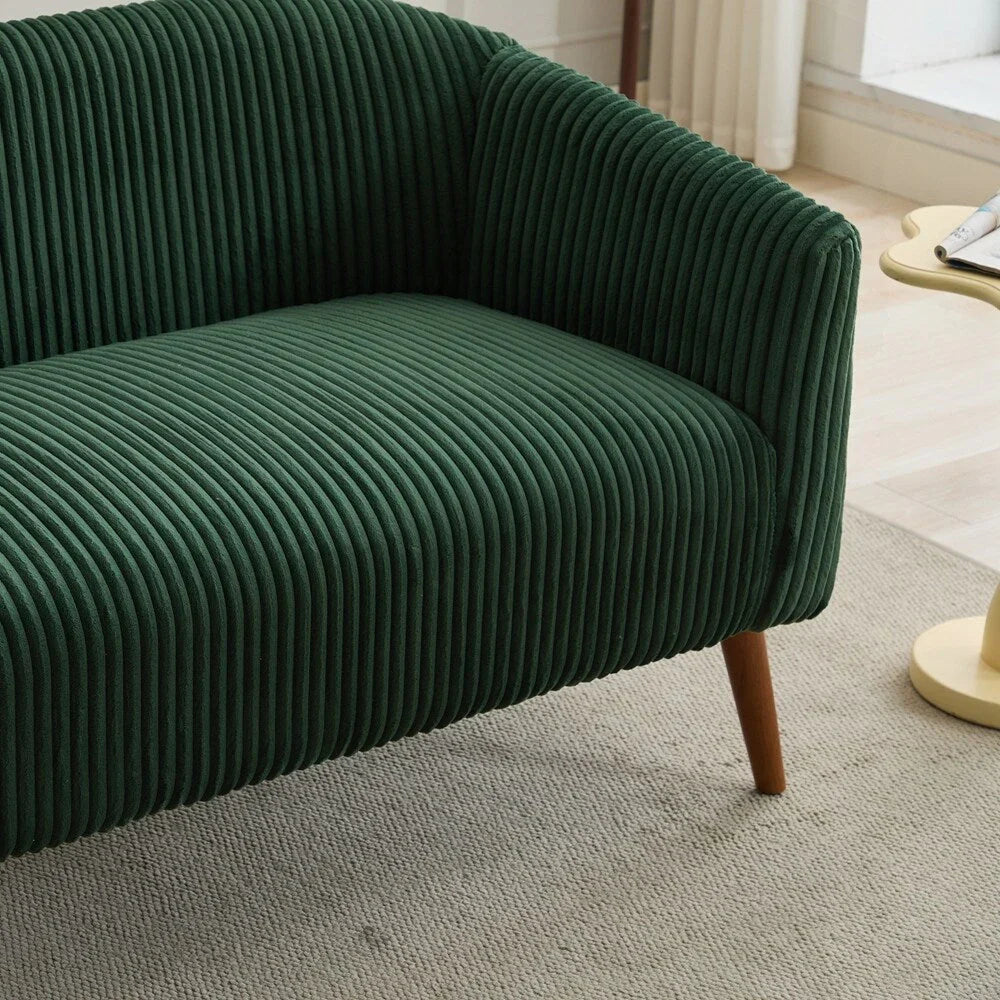 Zweisitzer-Sofa, bezogen mit Cordstoff, mit Walnussholzbeinen