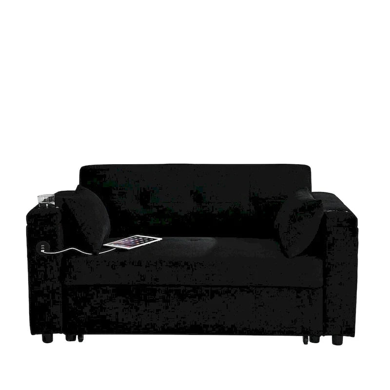 54 Schlafsofa zum Ausziehen, 2-Sitzer-Schlafsofa mit Stauraum, Lendenkissen, USB-Steckdose