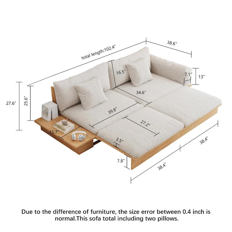 JASIWAY Modernes Sofa aus Massivholz mit Polsterung aus Baumwollleinen
