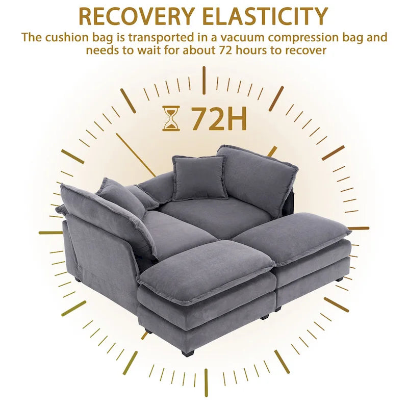 2-Sitzer-Sofa mit 2 Kissen, 2 Polstern und 2 Hockern, bequemes Sofa – Tiefes Wohnzimmersofa, Modulsofa