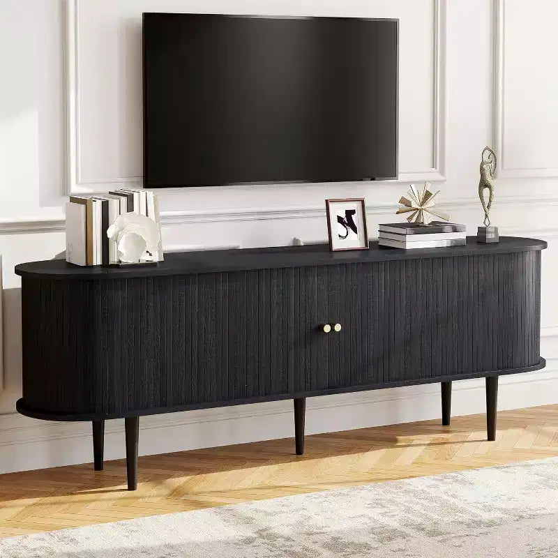 AMERLIFE 70 TV-Schrank mit Massivholzbeinen, Mid-Century Modern TV-Konsole mit Rolltür
