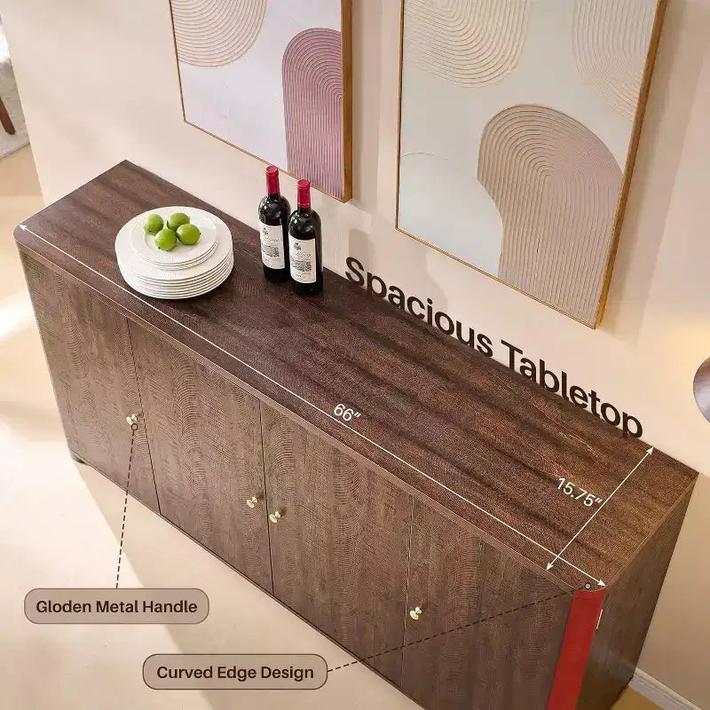 Küchenbuffet Anrichte mit 4 Türen und Regalen, modernes großes Sideboard Buffet Aufbewahrungsschrank, 66 Kaffeebar-Aufbewahrungsschrank