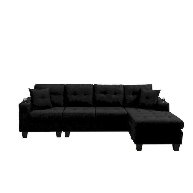Schnittsofa-Wohnzimmer mit L-förmigem Chaiselongue und Getränkehalter