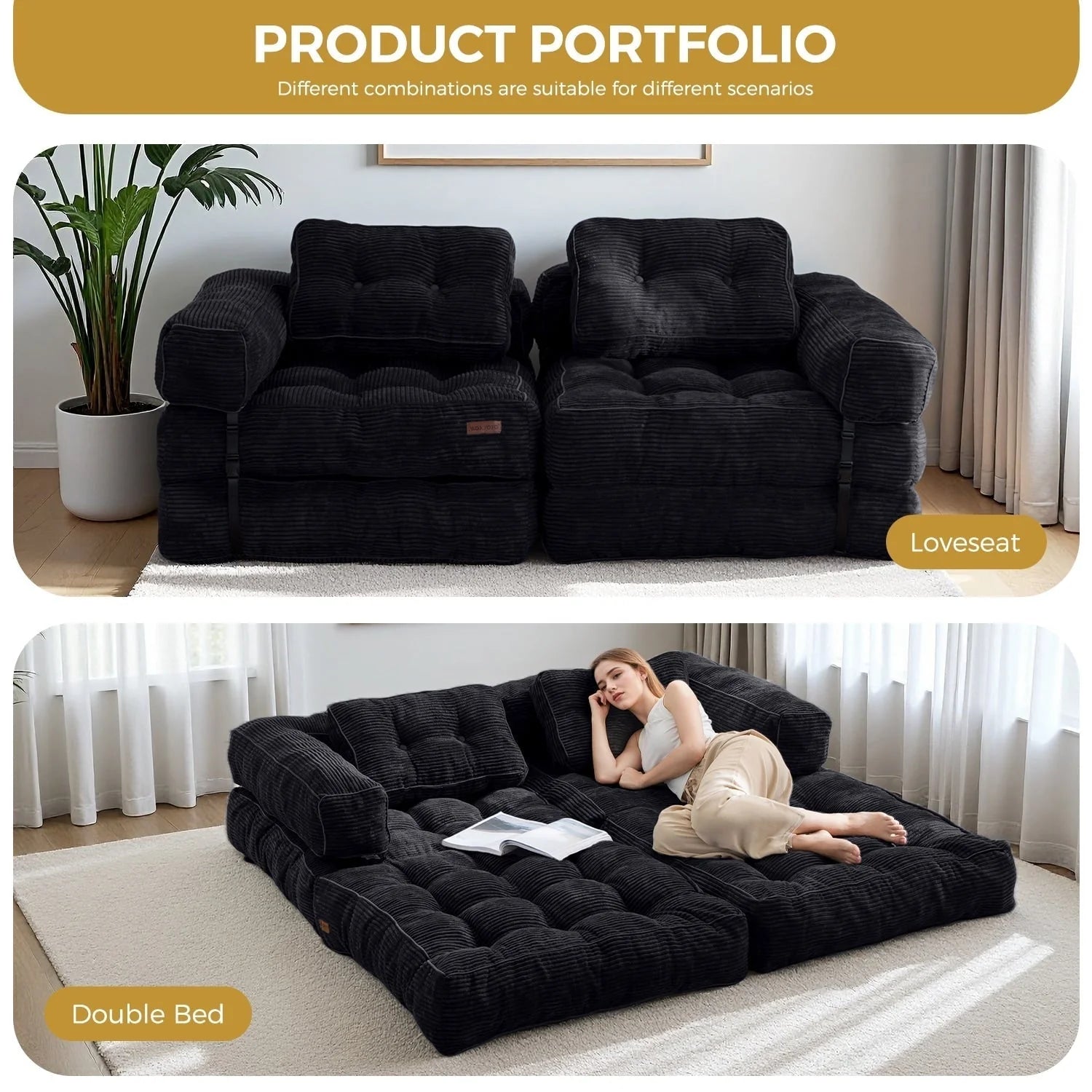 Klappbares Schlafsofa, L-förmiges Bodensofa
