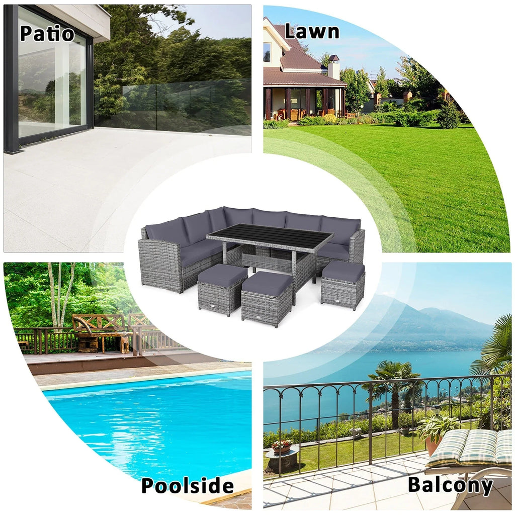 Costway 7-teiliges Terrassen-Essgruppe Rattan-Sofa Couch Ottomane – Details ansehen