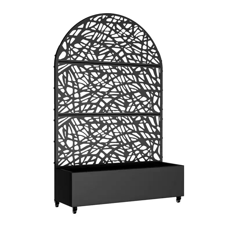 MAYEERTY 72x47 Schwarzer gewölbter Eisen-Pflanzkasten mit Spalier, 3-teiliges Set, dekorativer Gartensichtschutz für Terrasse und Balkon