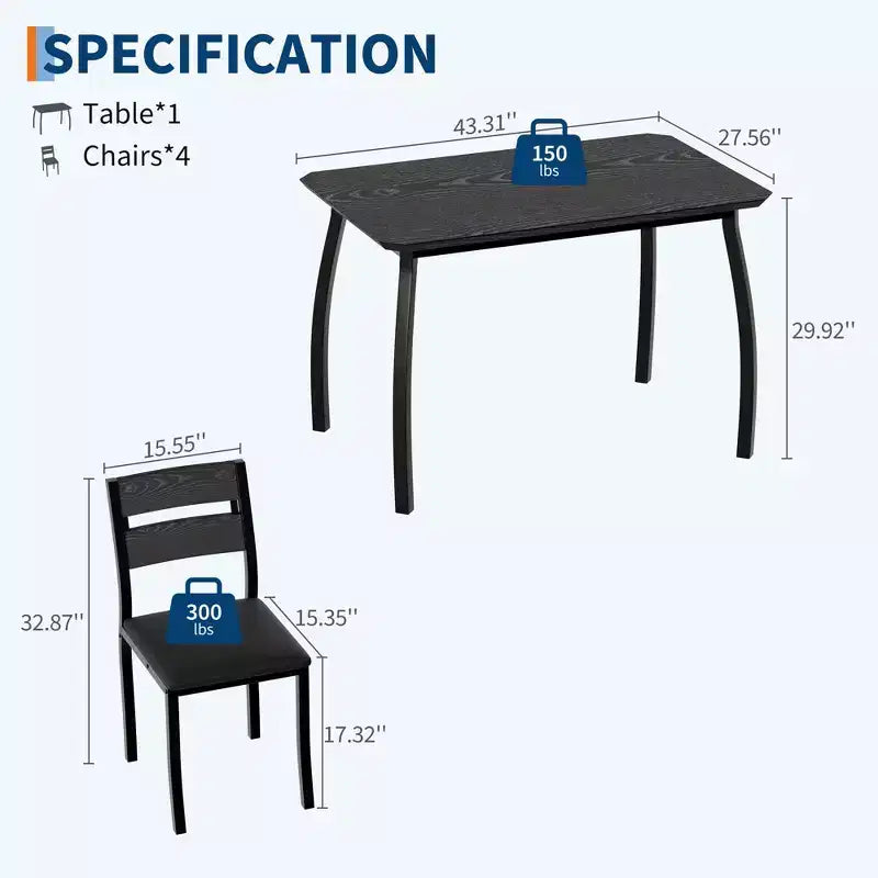 5-teiliges Küchen-Tisch- und Stuhlset mit Metallrahmen und abgeschrägtem Design