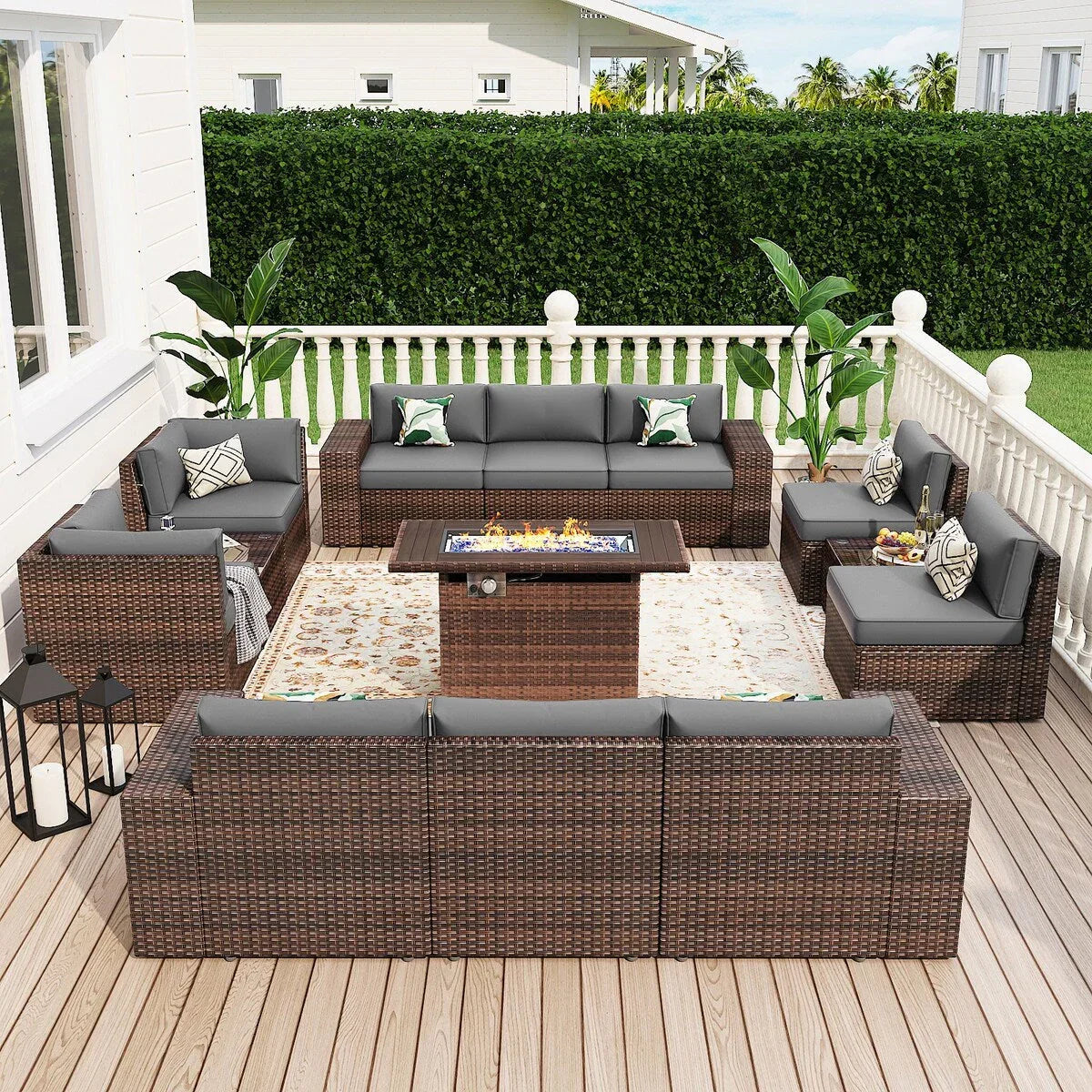 13-teiliges Gartenmöbel-Set mit Feuertisch