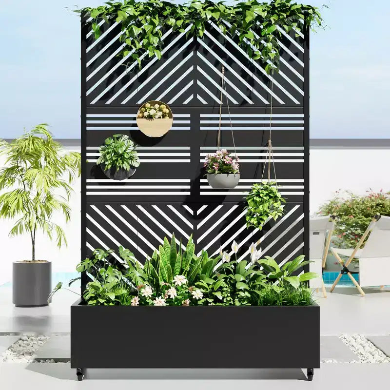MAYEERTY Pflanzkasten mit Spalier Eisen Schwarz Parallel Line 01 Lamellen klassisch kombiniert Stil 183x119x41cm 3-teiliges Set