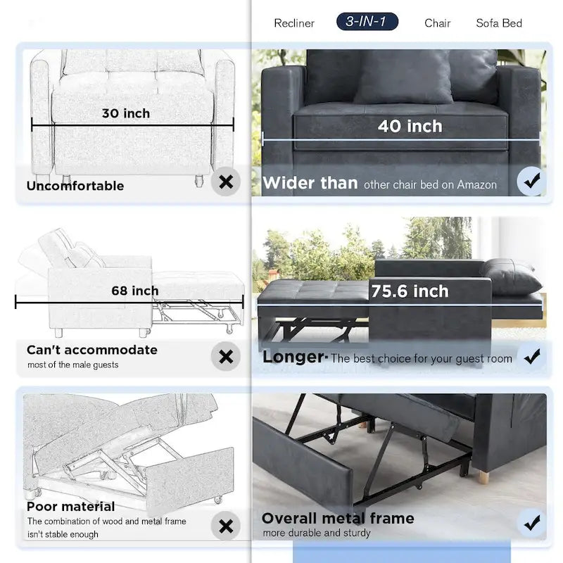 Verstellbares Schlafsofa, 3-in-1-Funktion, verschiedene Farben, für 1 Person