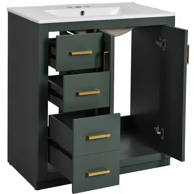 30 Zoll Einzelwaschtisch-Badschrank mit Unterschrank und 3 Schubladen – Schwarz / Blau / Grün / Indigo / Weiß