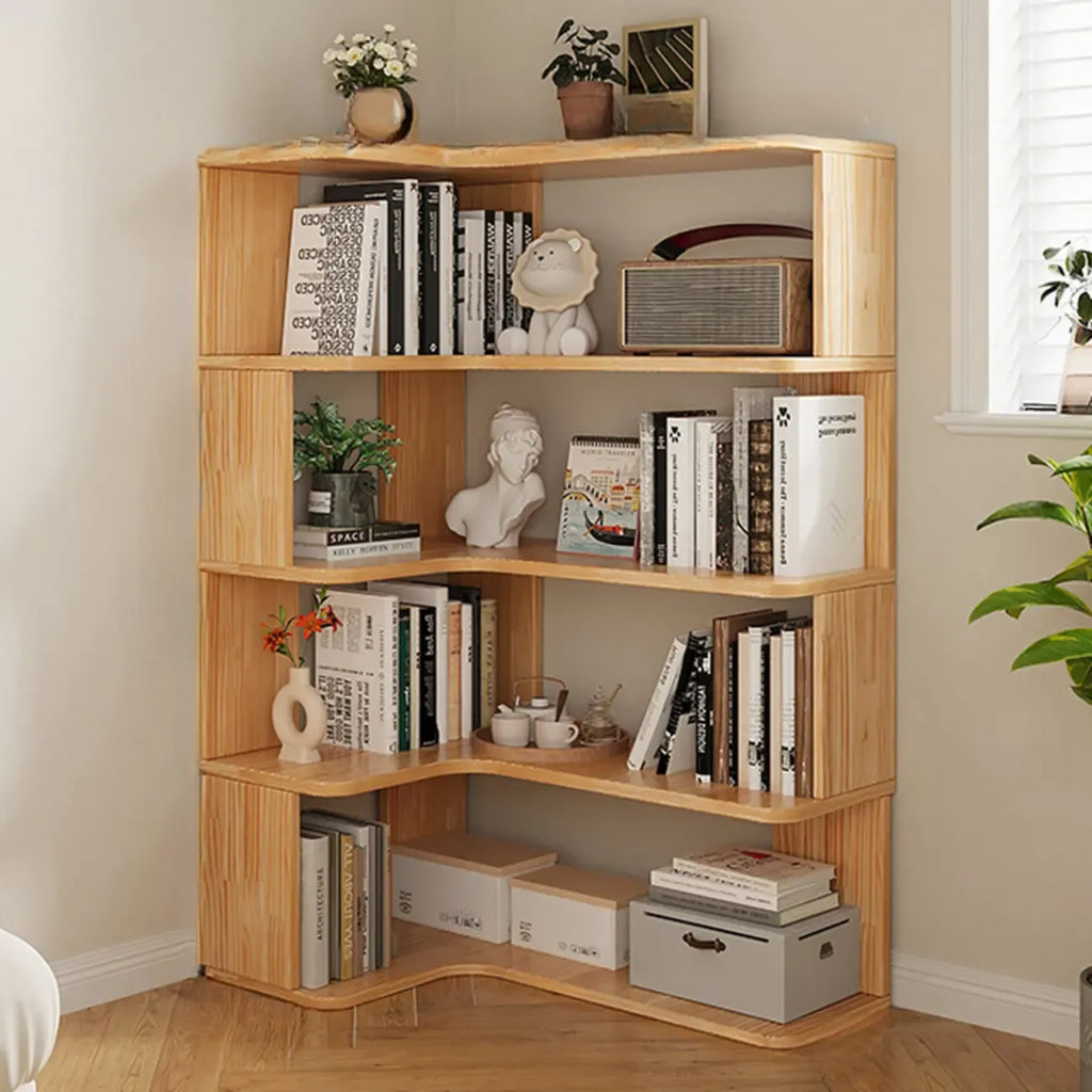 L-förmiges offenes Bücherregal aus Holz mit Naturfinish