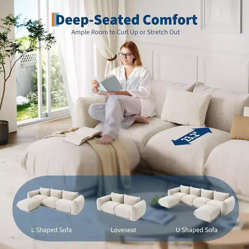Modulares Chenille-Liebessofa, 2-Sitzer-Cloud-Sofa mit hochelastischem Schwamm, knochenloses Sofa für kleine Räume